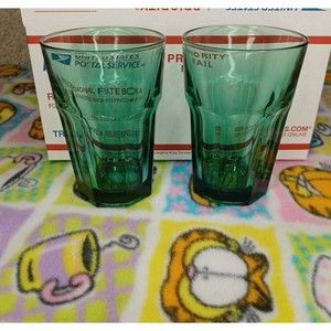 2 LIBBEY Duratuff Gibralter Juniper Flat Vintage Green Glass Tumblers 8 Panels